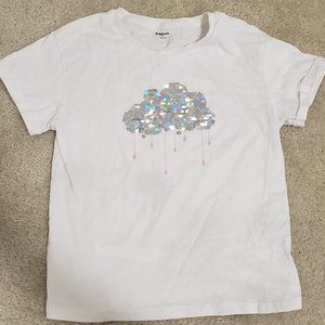 White Shirt with Holographic Sequin Clouds, Kids